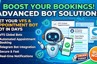 develop booking bot,vfs appointment bot,appointment bot,vfs bot,telegram bot