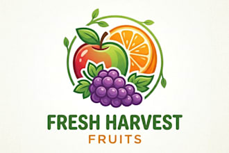 design vibrant juice bar, fruit shop, and smoothie logo