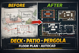 design deck patio pergola architectural drawings  floor plans in autocad