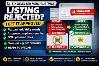 fix and optimize rejected amazon merch on demand listings for approval