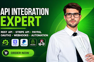 integrate rest API, stripe API, paypal, oauth2, webhooks and automation