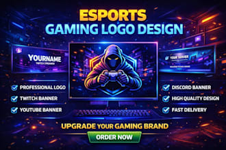 design esports gaming logo, twitch banner, youtube banner and discord banner