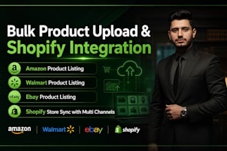 upload bulk product, amazon, shopify, walmart, etsy, and ebay, sync via shopify