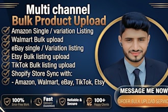 upload bulk product, amazon, shopify, walmart, etsy, and ebay, sync via shopify