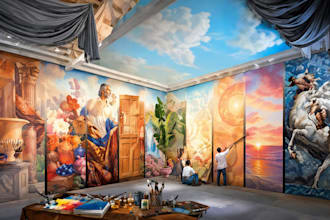 design digital art painting fantasy mural wall mosaic pattern staind glass art