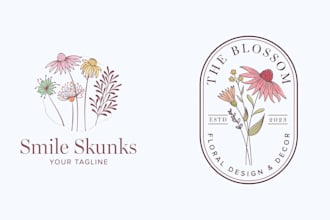 design botanical boho watercolor floral or flower logo