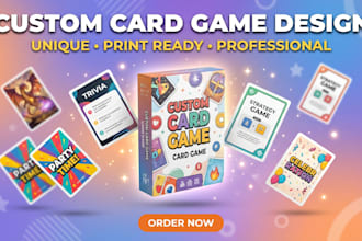design card game, board game, card frame design with full card box and rule book