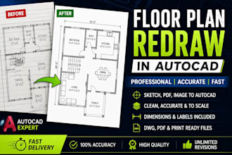 redraw floor plans in autocad professionally