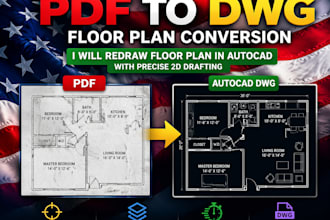 redraw floor plans in autocad and convert PDF to dwg with precise 2d drafting