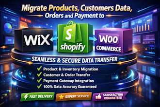 migrate products, customers data, orders, payment to wix shopify, woocommerce