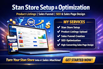 setup stan store product listing sales funnel seo optimization sales page design