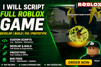 script full roblox game, make develop roblox creation, build prototype, fix bug