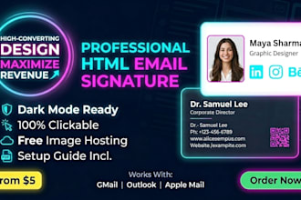 design a professional clickable HTML email signature for outlook and gmail