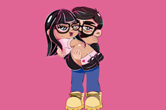 adorable cartoon couple portrait in chibi style