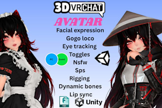 edit vrchat, retexture, rigging, add sps, custom cloth, toggles