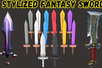 create low poly stylized swords and 3d game weapons for unity unreal robox