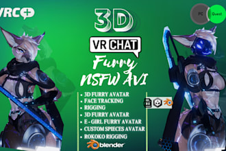 create vrchat furry avatar, vr character commission, nsfw 3d furry vrchat model