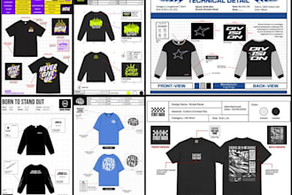 design oversized streetwear tshirt tech pack with specs and bom