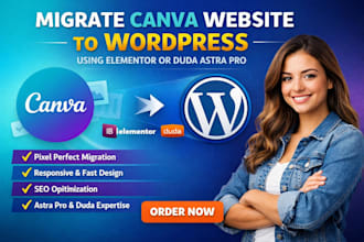 migrate canva website migration to wordpress using elementor or duda astra pro