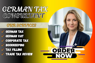 handle german tax filing, income tax, vat return, bookkeeping, and german vat