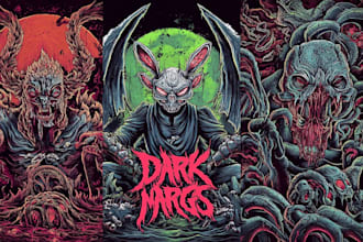 draw detailed dark art for metal band album cover and t shirt artwork