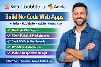build no code webapp softr using bubble io adalo flutterflow mvp