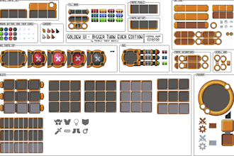 design pixel art game UI assets, hud, buttons, menus, skill icons, backgrounds