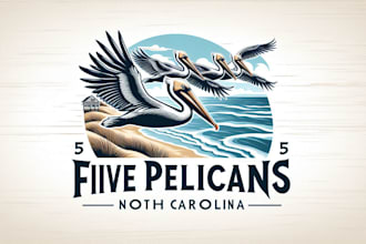 design a custom five pelicans logo for nags head north carolina brand
