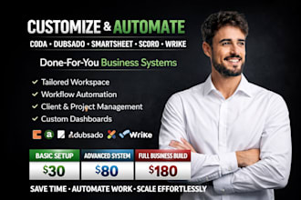 customize coda, dubsado, smartsheet scoro wrike workspace with automation