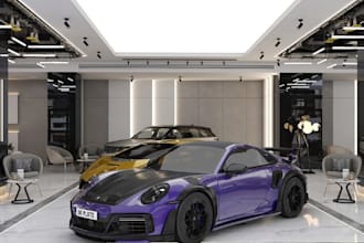 do 3d showroom design, 3d car showroom, parking stall, 3d car park design