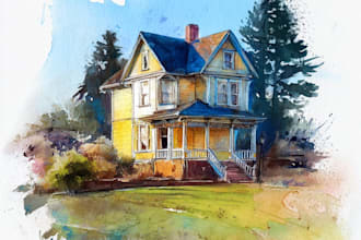 create a watercolor house portrait or buildings