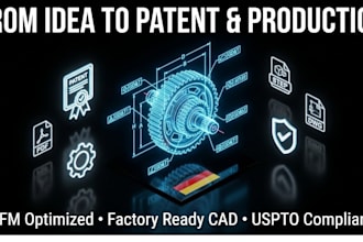 create technical drawings dfm and patent applications for manufacturing