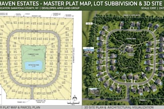 design estate map, plat map, lot subdivision, 2d 3d site plan and parcel plans