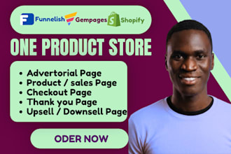 design a branded shopify one product page design, product landing page with page