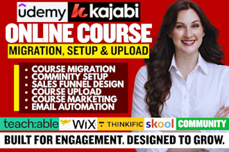 migrate udemy online course to kajabi, thinkific website, skool community setup