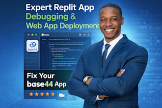 fix base44 app bugs, replit app, debugging, and web app deployment
