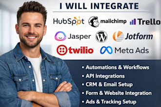 integrate hubspot mailchimp trello make jasper wordpress jotform twilio meta ads