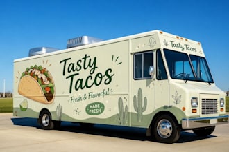 design food truck wrap, van, bus and lorry wrap with branding, and 3d mockup