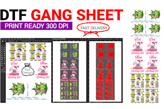 create dtf gang sheet print ready 300 dpi with vector conversion, fast delivery