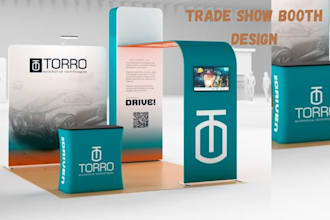 design trade show booth backdrop, exhibition stand graphics and roll up banner
