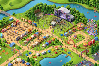 create a custom 3d isometric map illustration for events and festivals