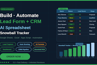 build automate lead form spreedsheet, CRM sheet, ai spreadsheet snowball tracker