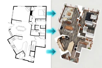 create furnished 3d floor plan from your 2d drawing in 24 hours