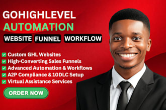 gohighlevel CRM automation funnels landing page a2p 10dlc workflow ai chatbot VA