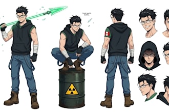 design professional 2d character design and character reference sheet for you