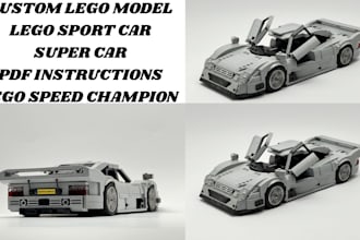 design custom 3d lego model, lego technic car with pdf manual xml part list