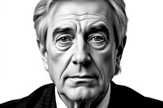 draw a awesome headcut wsj portrait style from photo