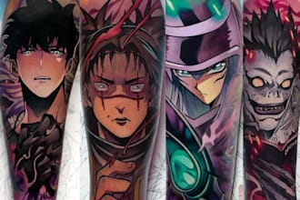 illustration for anime tattoo in color