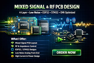 develop mixed signal rf pcb design, 4 layer esp32 stm32 low noise iot sensor