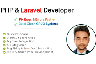 fix laravel bugs, errors and build crud application